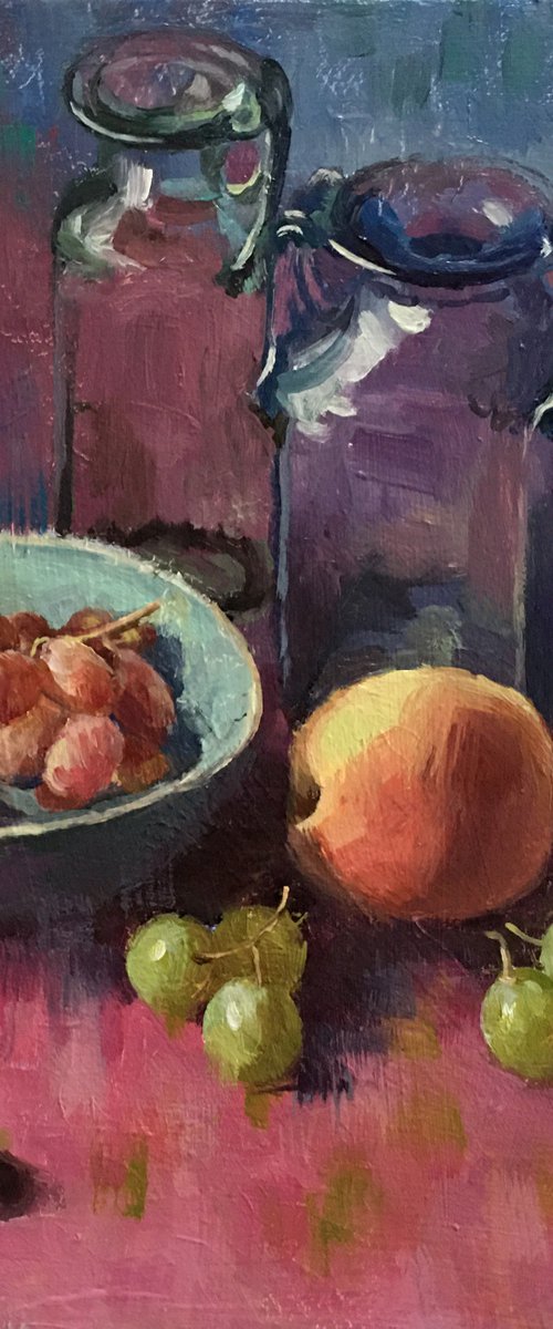 Still Life with Peaches and Grapes by Ling Strube