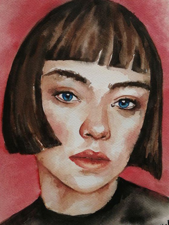 The girl - original watercolor portrait