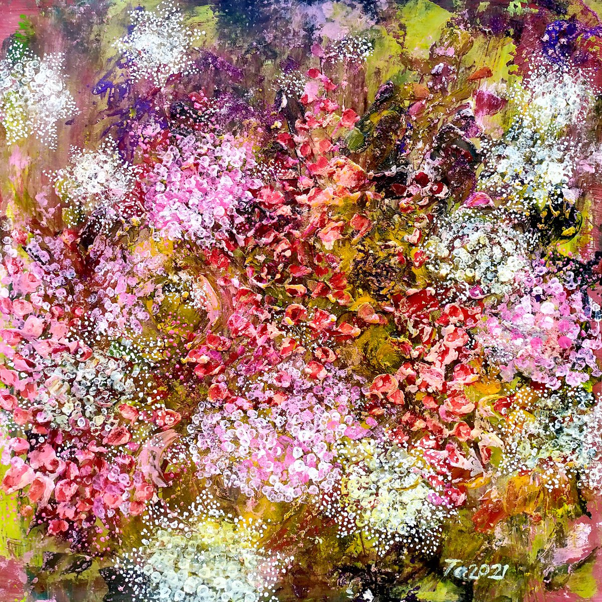Deep red summer garden flowers by Tetiana Chebrova