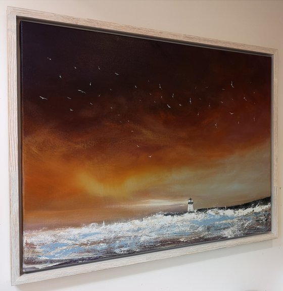 "Beacon of Hope" - Cornish Seascape, Art, Skyscape