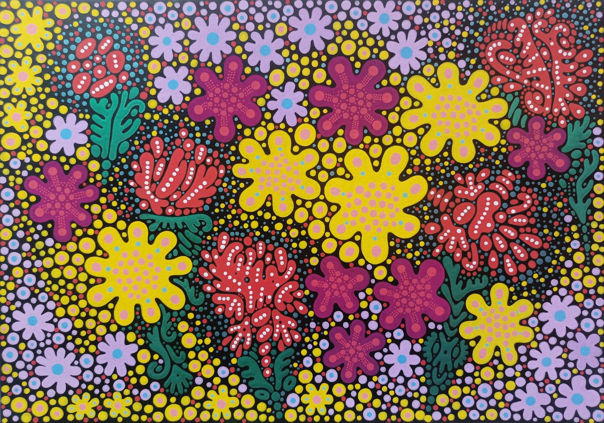 Naive Botanical Acrylic Painting By Veronika Demenko, 17 X 11", Meadows N.17, Original Artwork