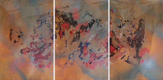 Set of 3 Fluid abstract original paintings on carton - 18J044