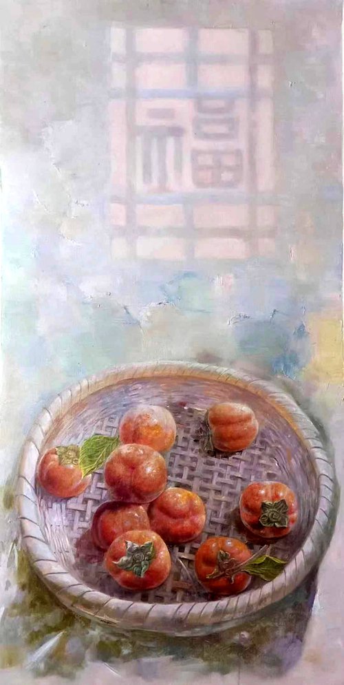 Still life:Persimmons on the basket by Kunlong Wang