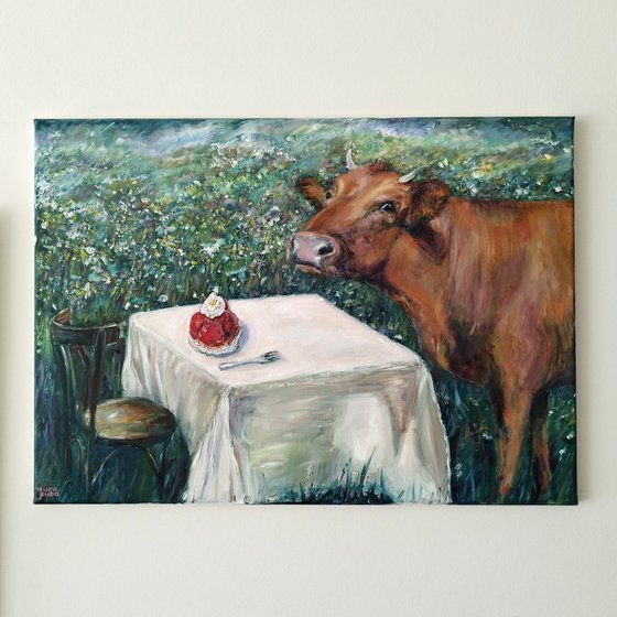Cow and Strawberry Cake