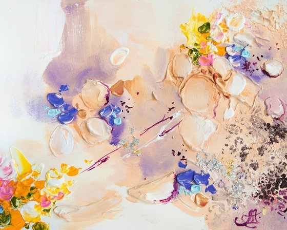 Сolorful flowers large abstract painting with a rich textured surface