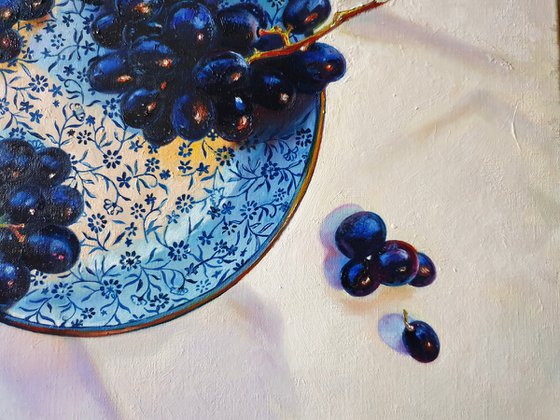 "58 grapes"  still life summer grape white liGHt original painting  GIFT (2019)