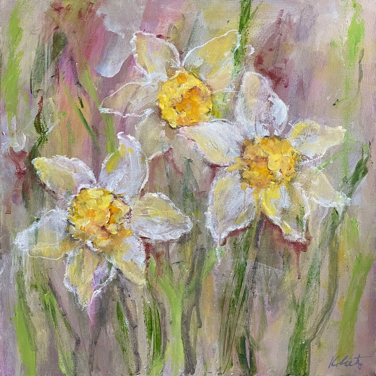  Daffodils By Kathleen Rietz, 20 X 20, Artwork For Sale On Artfinder