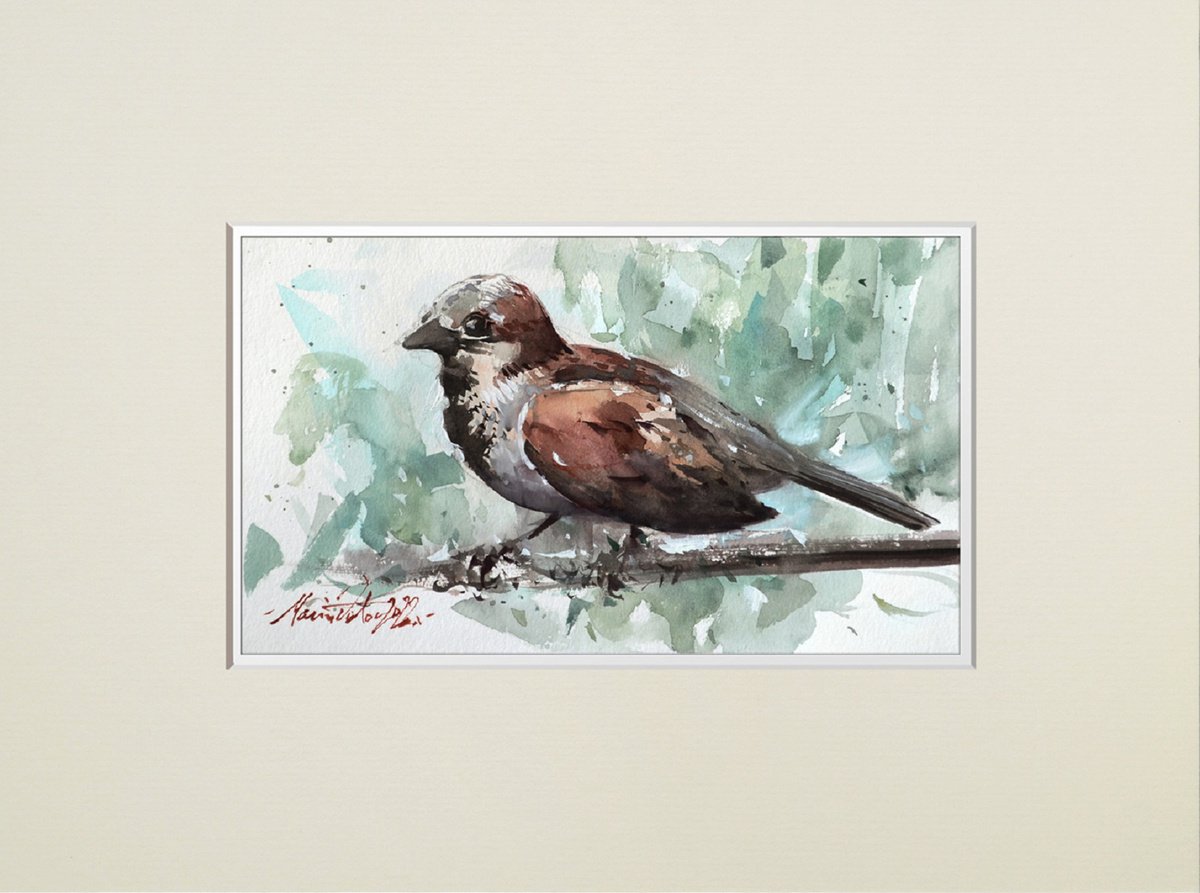 Little sparrow, watercolour painting, Original hand painted. 2022 by Marin Victor