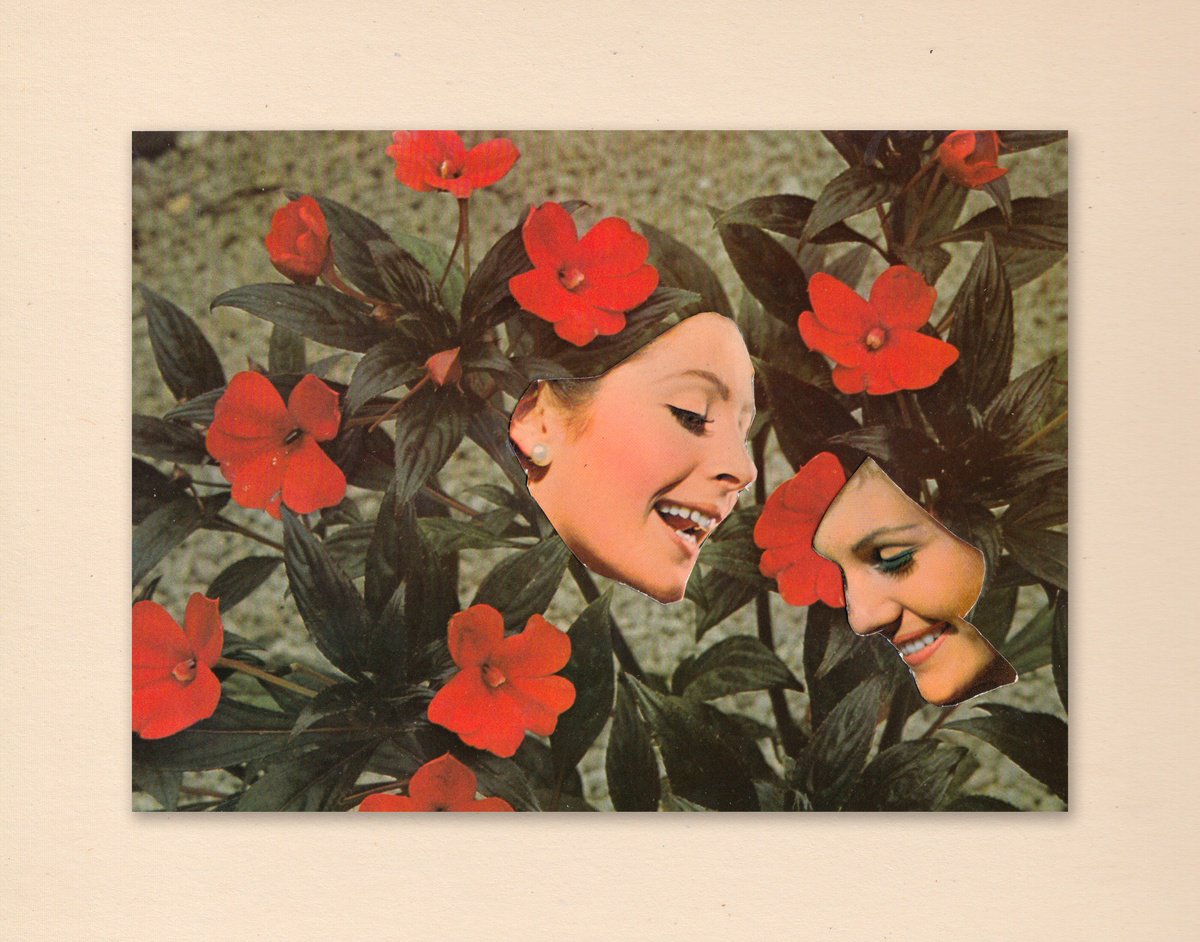 Surrealistic Portrait Collage By Jon Garbet, 11 X 9, Roses, Original Artwork