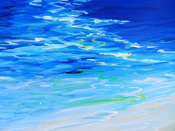 Abstract Seascape Coastal Painting. Sailboats, Beach, Ocean, Sea Waves, Sailing Yachts (2021). Coastal Decor Art.