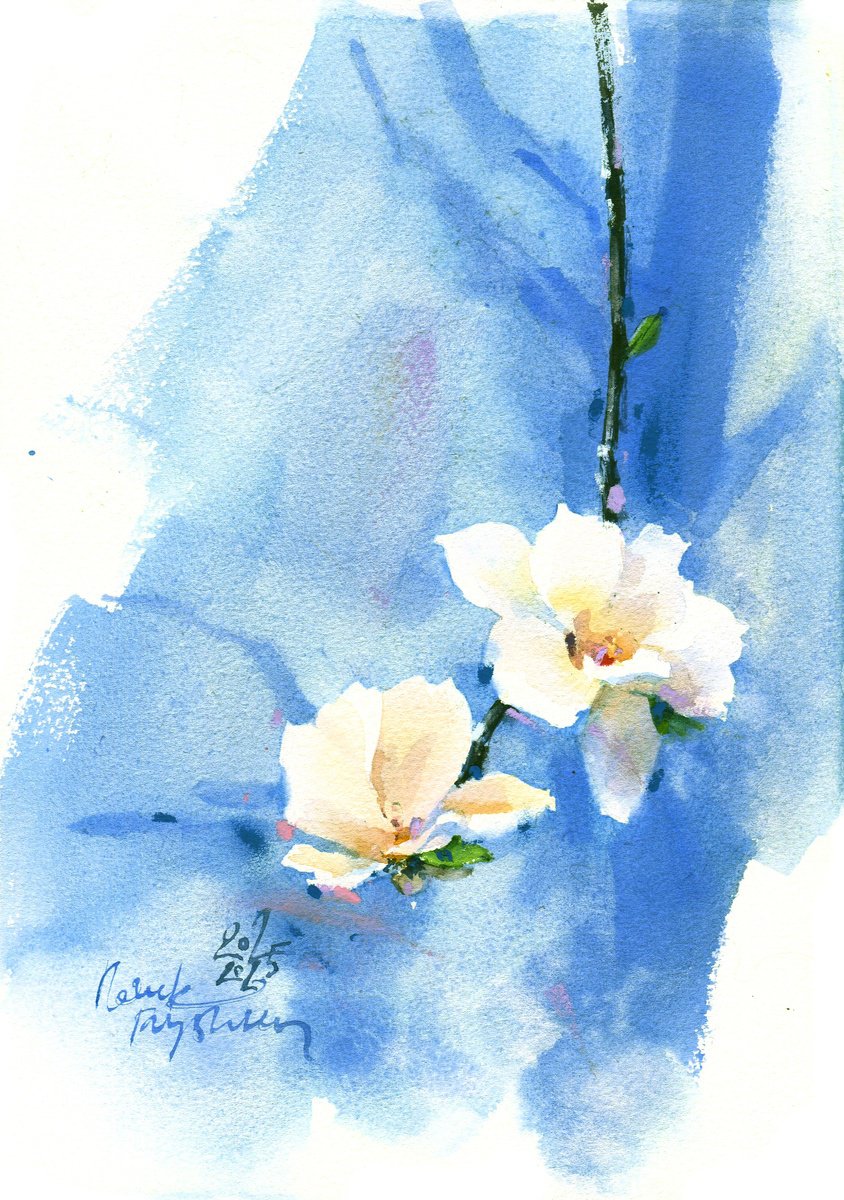 Impressionistic Botanical Watercolour By Ksenia Selianko, 8 X 12", The Dance Of Spring Shadows, Original Artwork