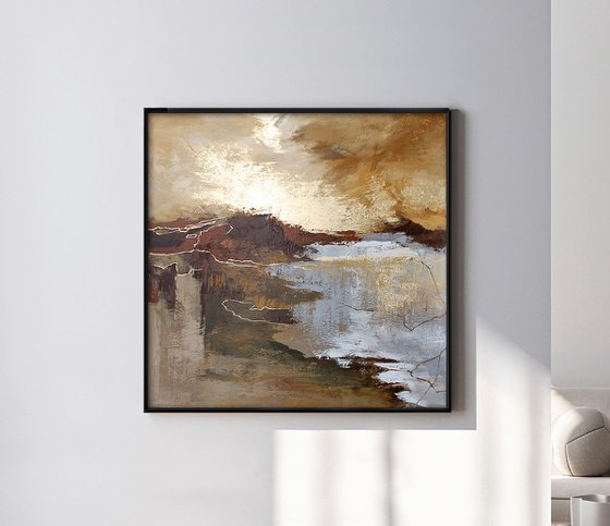 "Canyon 2" Abstract brown beige gold art