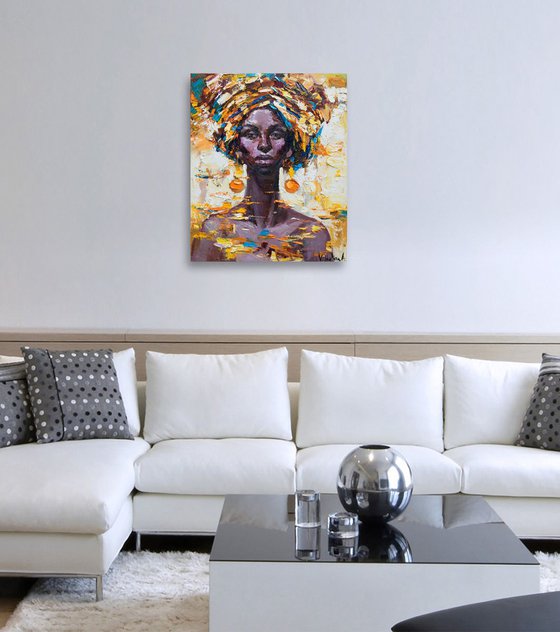 African woman portrait Original oil painting