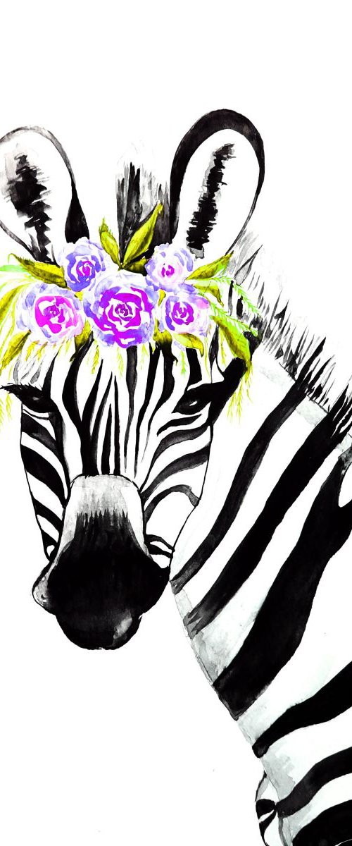Zebra with roses by Luba Ostroushko