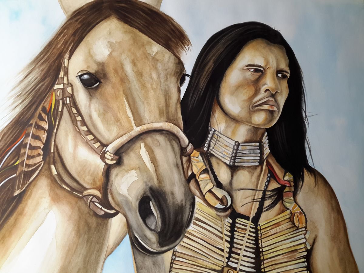 Warrior with Horse, Native American. by June Holman