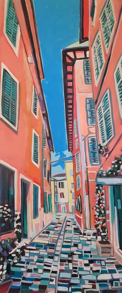 Mediterranean street / 100,5 x 59.5 x 0,1 cm by Alexandra Djokic