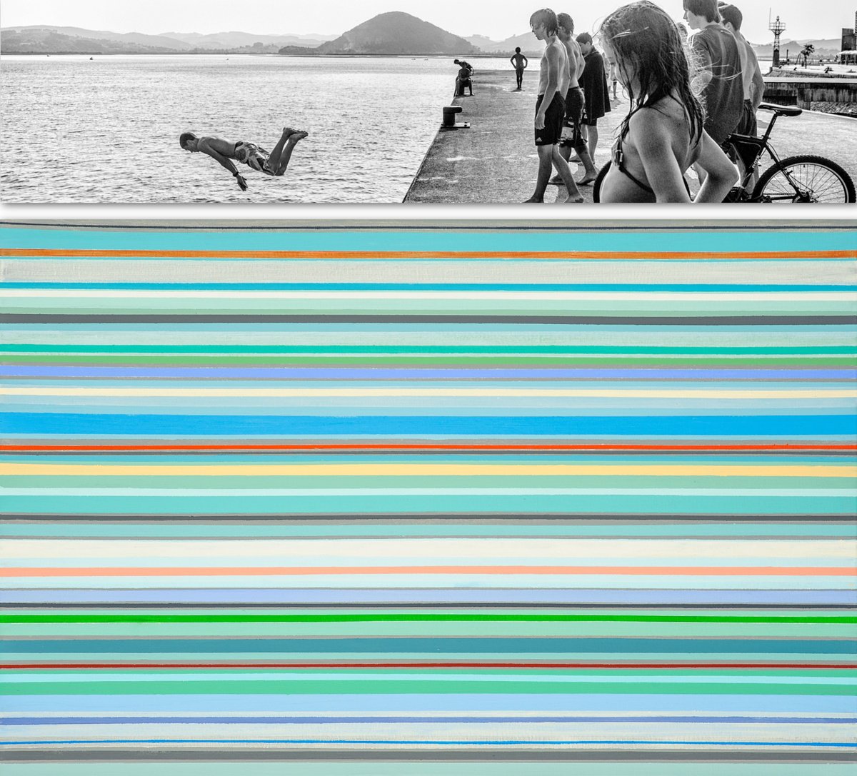 Geometric Landscape Painting By Susana Sancho Beltran, 36 X 33", Emotional Landscape 18 (Beach), Original Artwork