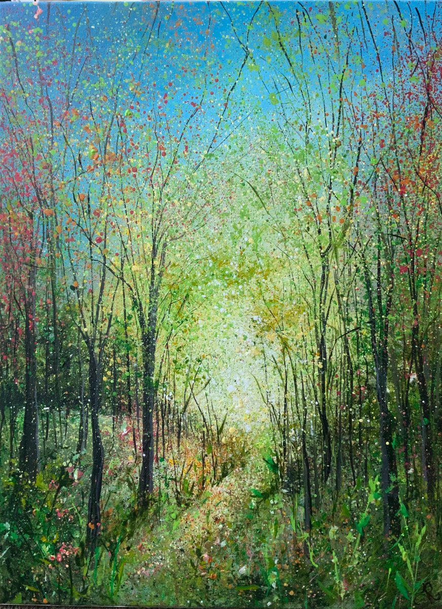 Expressive Landscape Acrylic Painting By Jan Rogers, 18 X 24, Autumnal Woodland Wander, Original Artwork