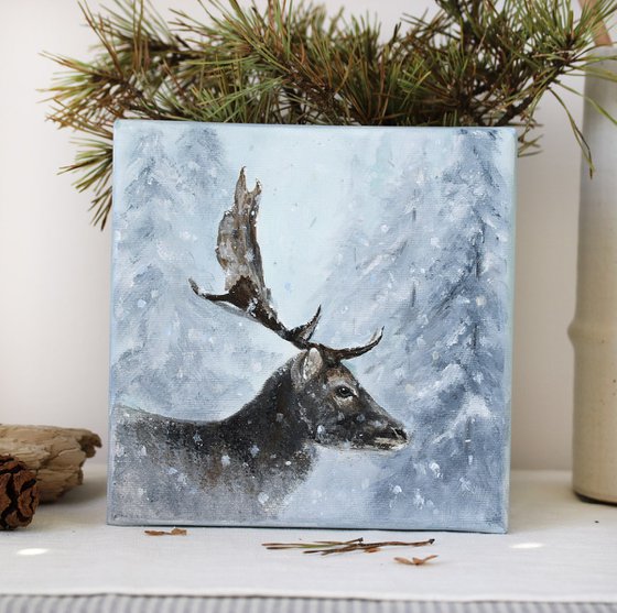 Elk in the Snowy Forest