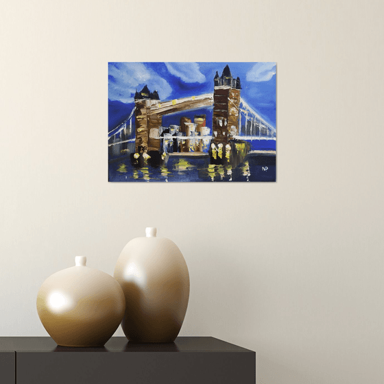 Tower Bridge, London, original small city painting, gift idea