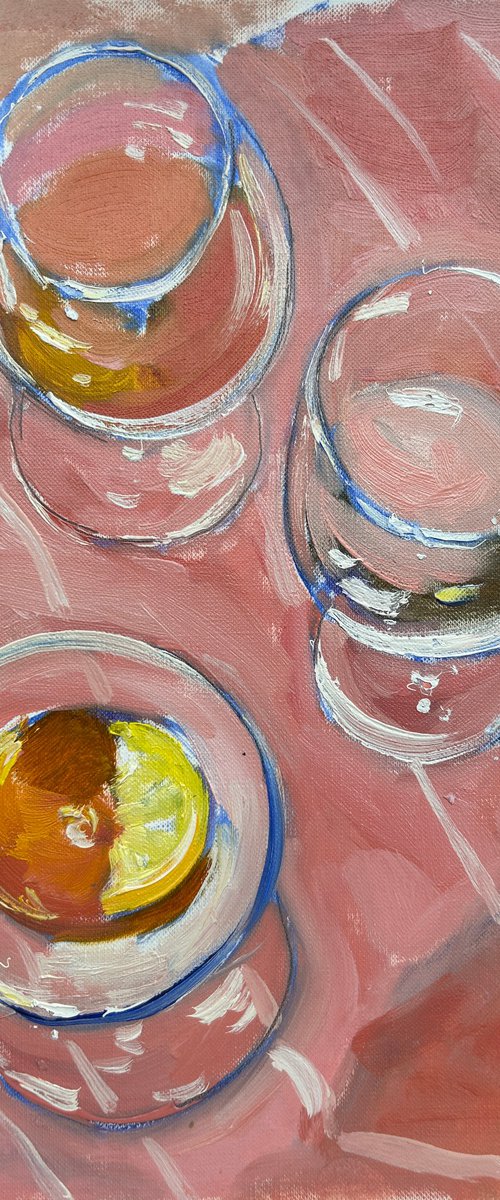 Glass on pink by Yuliia Pastukhova