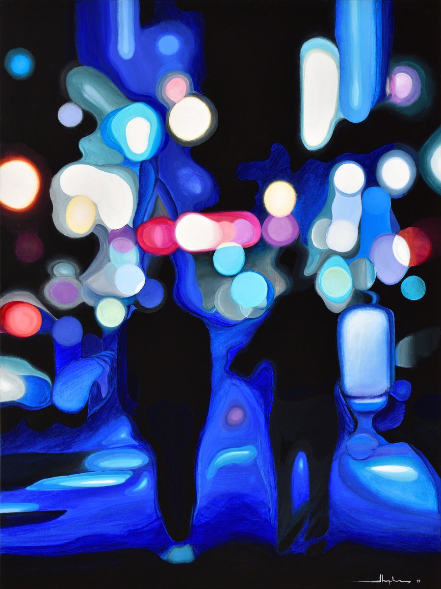 Organic Cityscapes Acrylic Painting By Alex Nizovsky, 30 X 40, Nocturne #14 / Get Together, Original Artwork