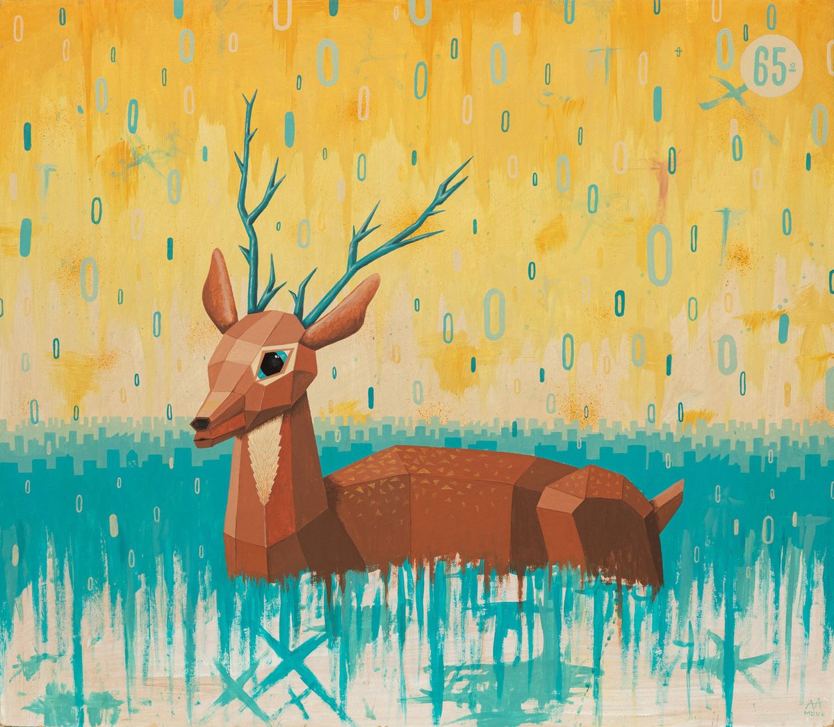 Urban And Pop Animal Acrylic Painting By Andres Agosin Monk, 28 X 24, Bambi, Original Artwork