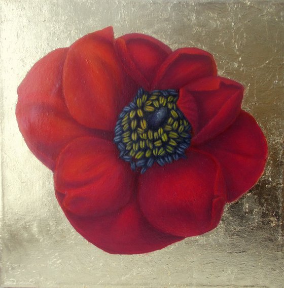 "Spring Flower", red flower painting