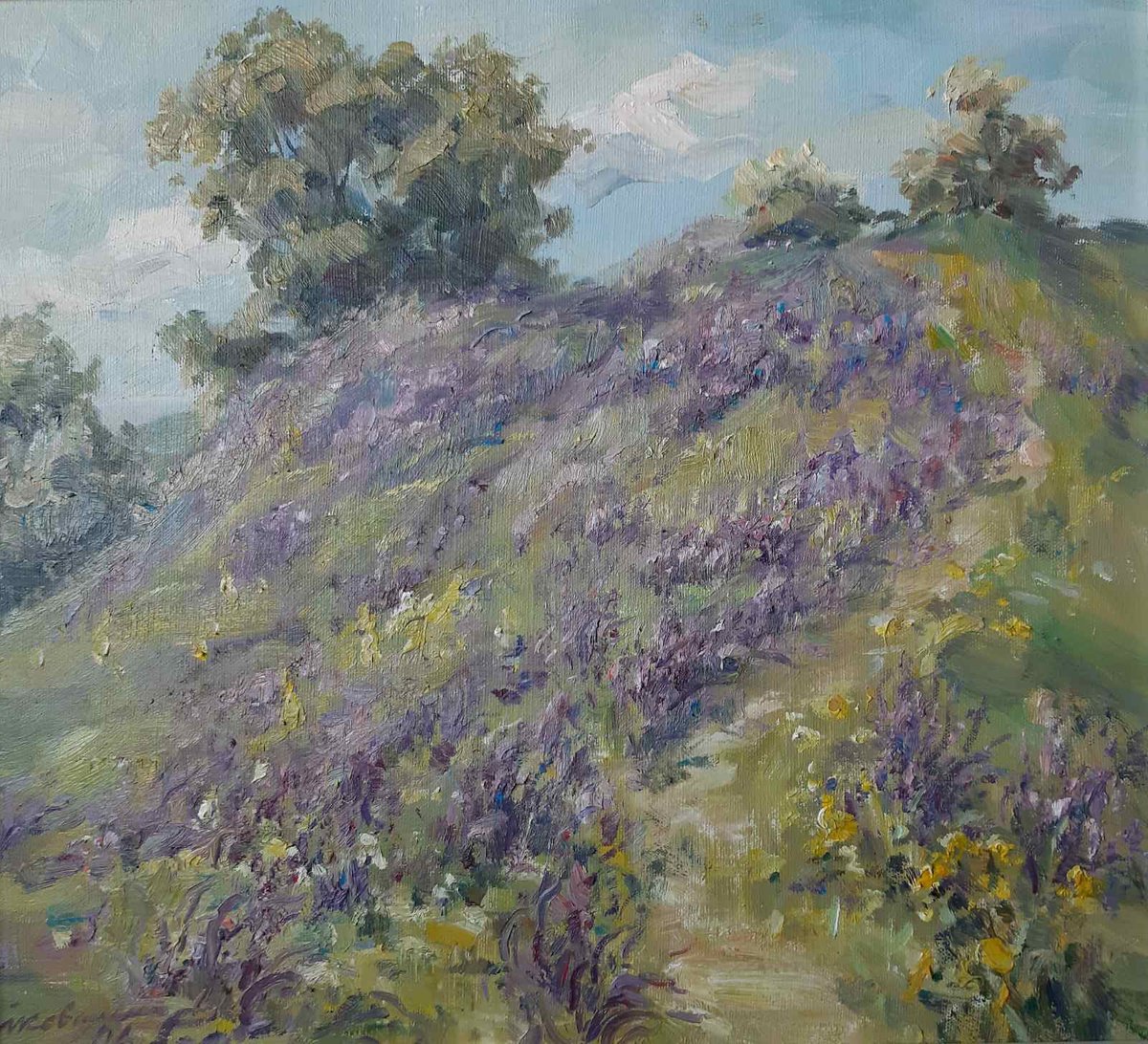 Impressionistic Landscape Oil Painting By Ivan Kovalenko, 18 X 16, Blooming Field, Original Artwork