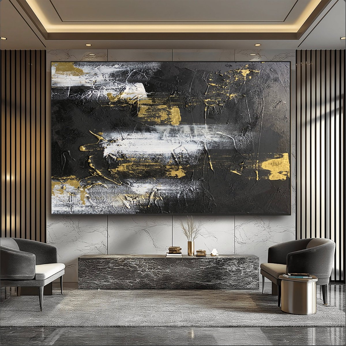 Gold And Black Abstract Reflections By Indie Ru, 81 X 57, Artwork For Sale On Artfinder