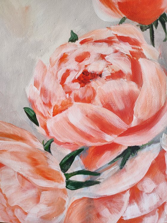 Peonies flowers, original floral acrylic painting, gift idea