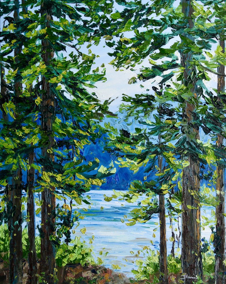 Impressionistic Landscape Oil Painting By Liza Illichmann, 16 X 20", Whispers Through The Pines, Original Artwork