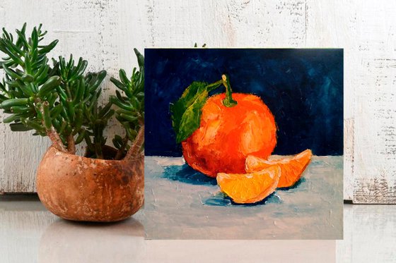 Tangerine Painting Fruit Original Art Orange Wall Art Citrus Small Artwork