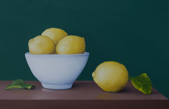 Still life with lemons and bowl