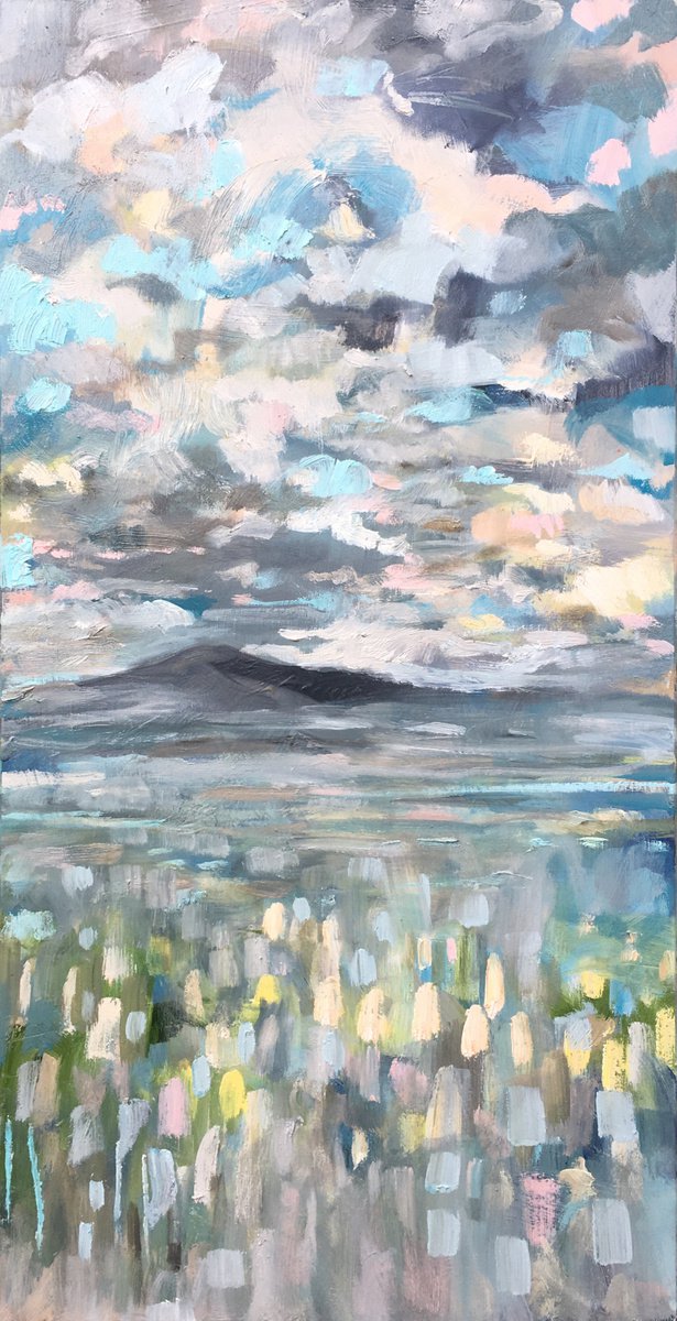 Impressionistic Landscape Oil Painting By Guy Pickford, 12 X 24, Hill On The Horizon, Original Artwork