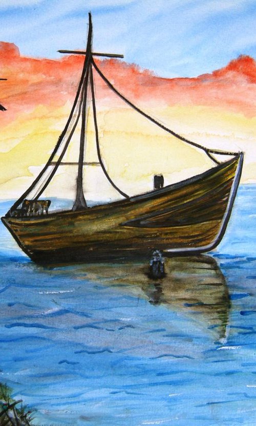 Adrift a boat painting by Manjiri Kanvinde