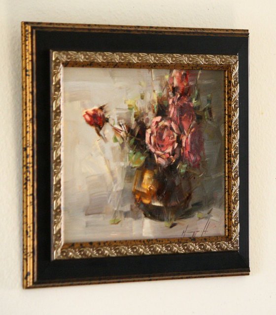 Vase of Roses Original Framed Painting Ready to hang