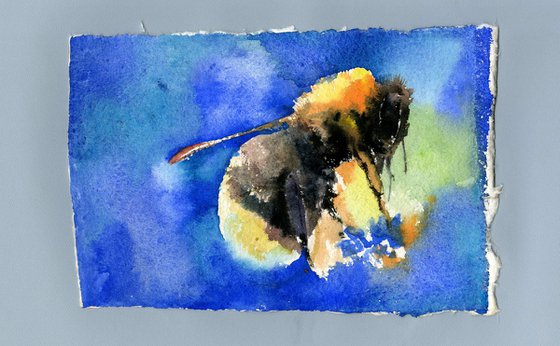 Bumblebee watercolor painting on Handmade Paper