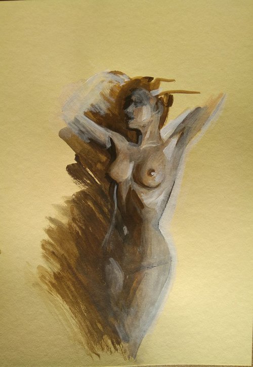Sketch #3 naked  Acrylic on a color cardboard by HELINDA (Olga Müller)