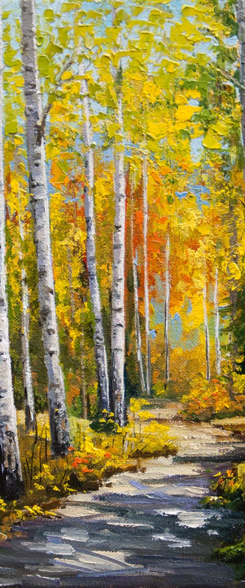 Autumn grove. Oil painting. Original Art. 12 x 12in. by Tetiana Vysochynska