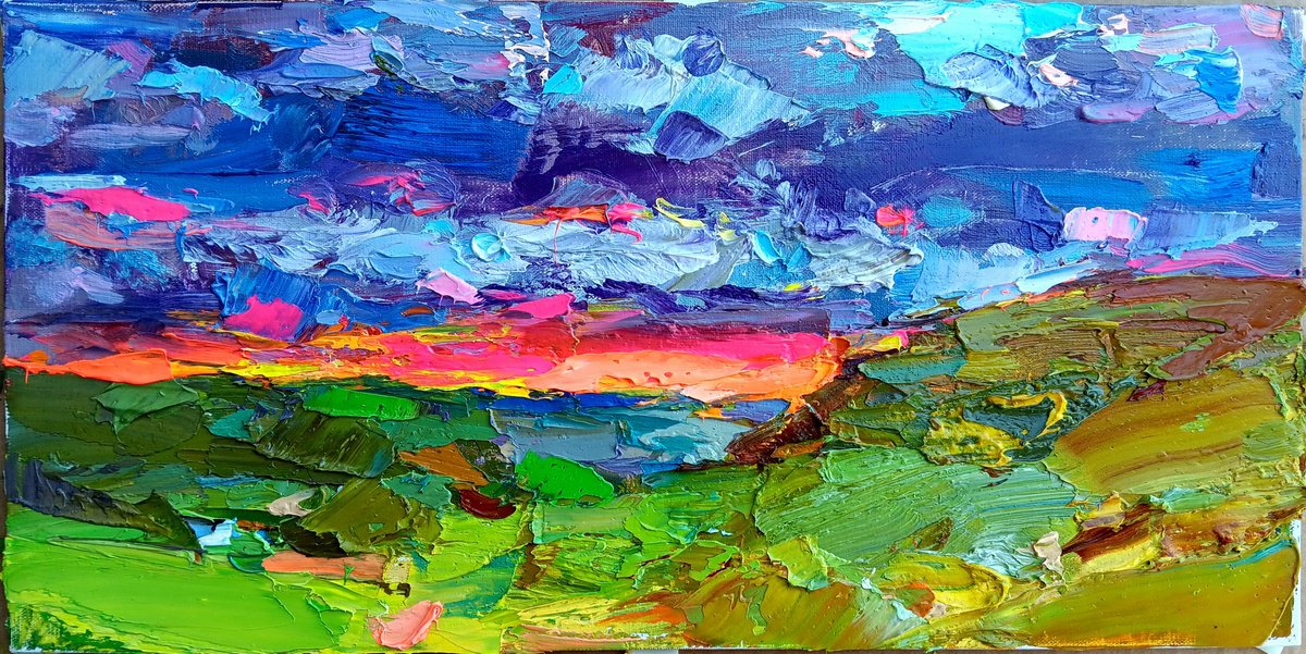 Impressionistic Landscape Oil Painting By Ruslan Khais, 16 X 8", After Storm, Original Artwork