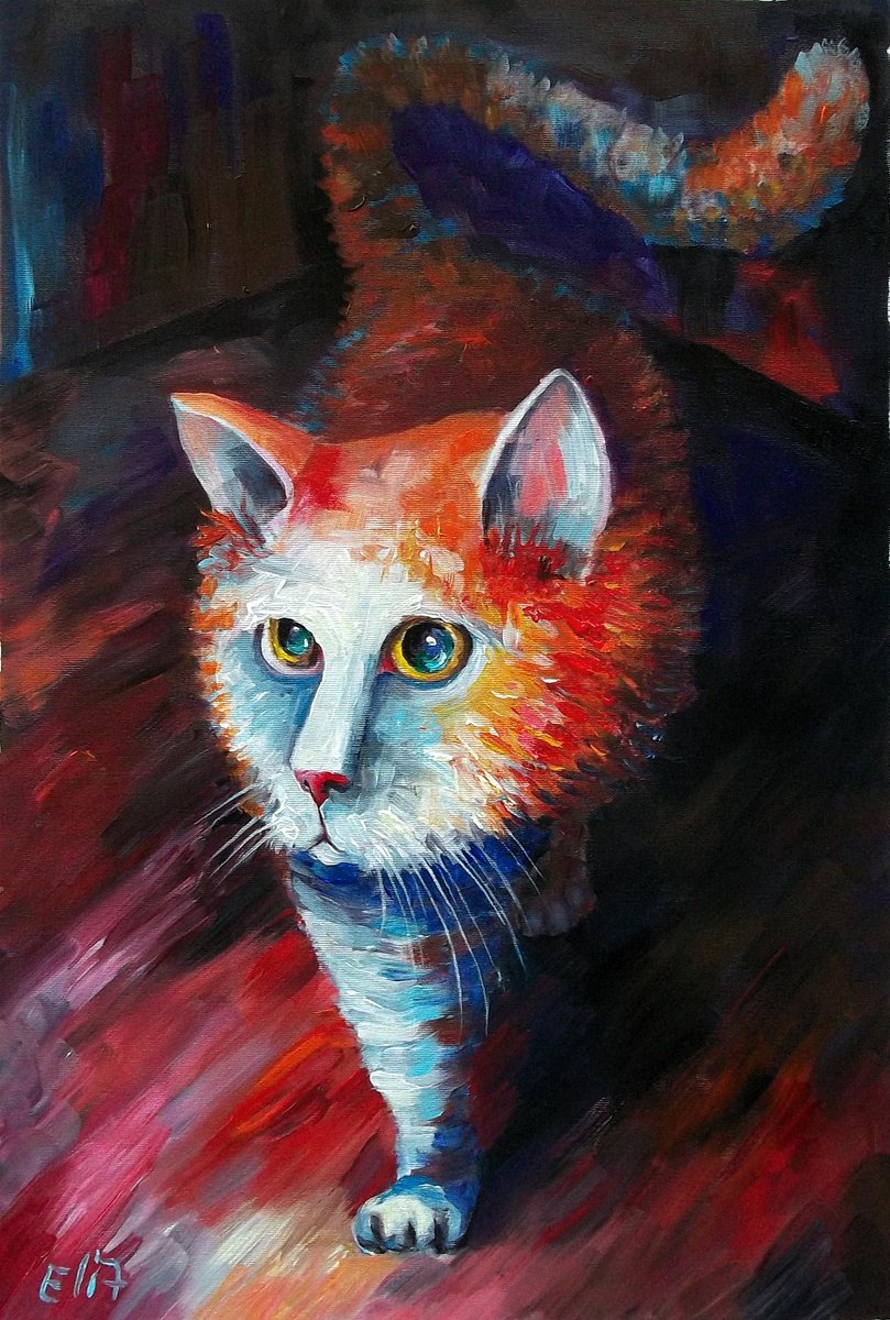 Expressive Animal Painting By Elisheva Nesis, 16 X 24, Out Of The Darkness, Original Artwork