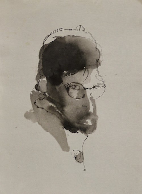 The Self-Portrait with glasses, 24x32 cm by Frederic Belaubre