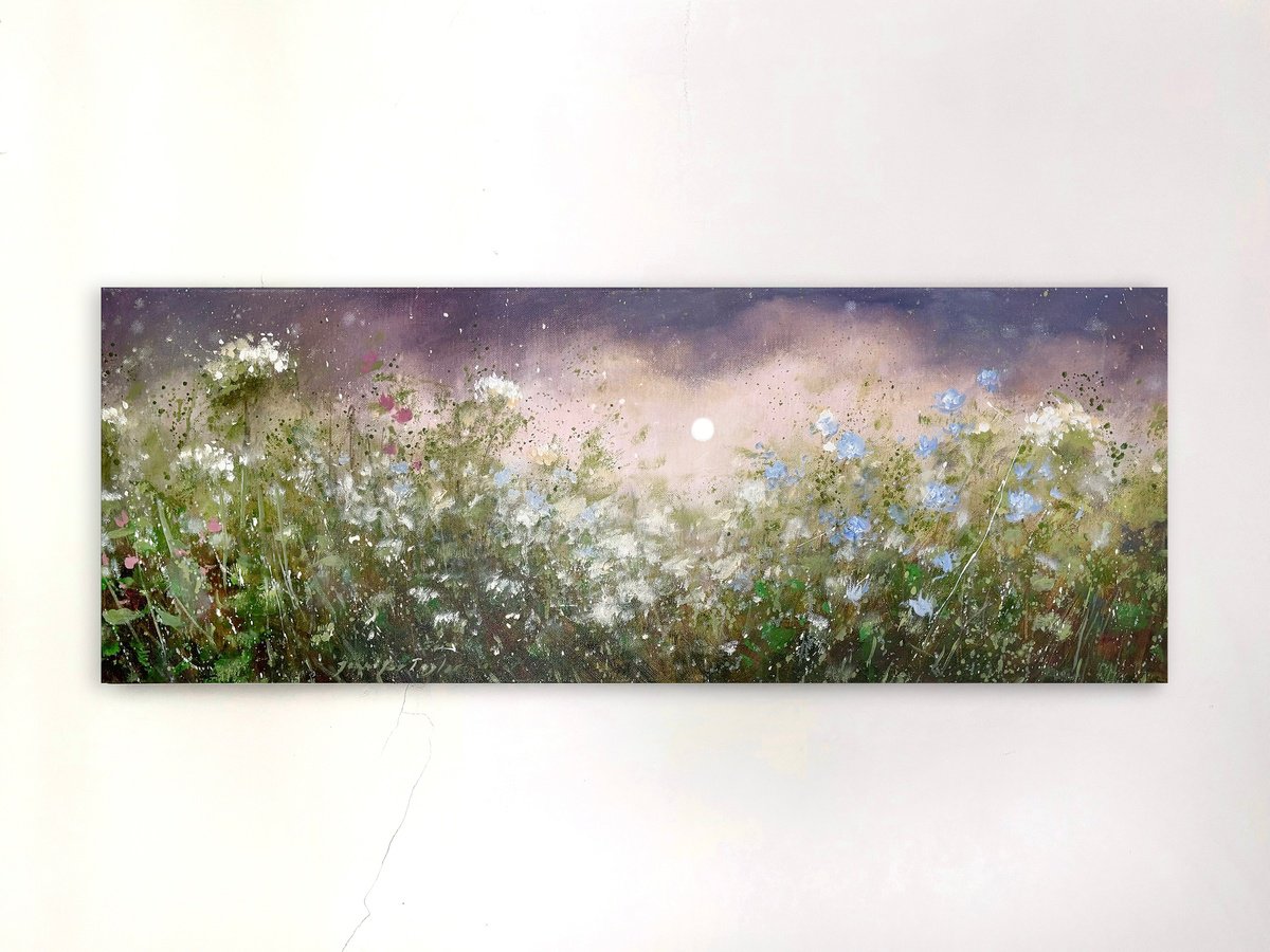 Impressionistic Landscape Oil Painting By Jennifer Taylor, 31 X 12, Spring Symphony, Original Artwork