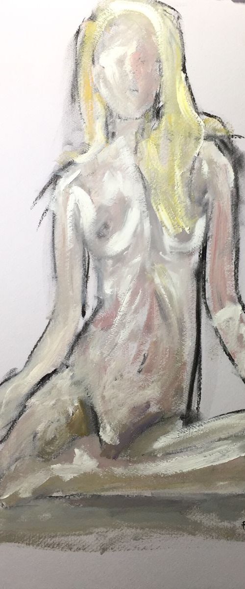Nude 3 16x23 Oil and Charcoal On Paper by Ryan  Louder