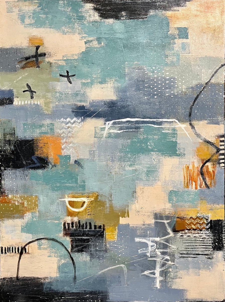 Abstract Acrylic Painting By Shellie Garber, 30 X 40", Dancing In The Moonlight, Original Artwork