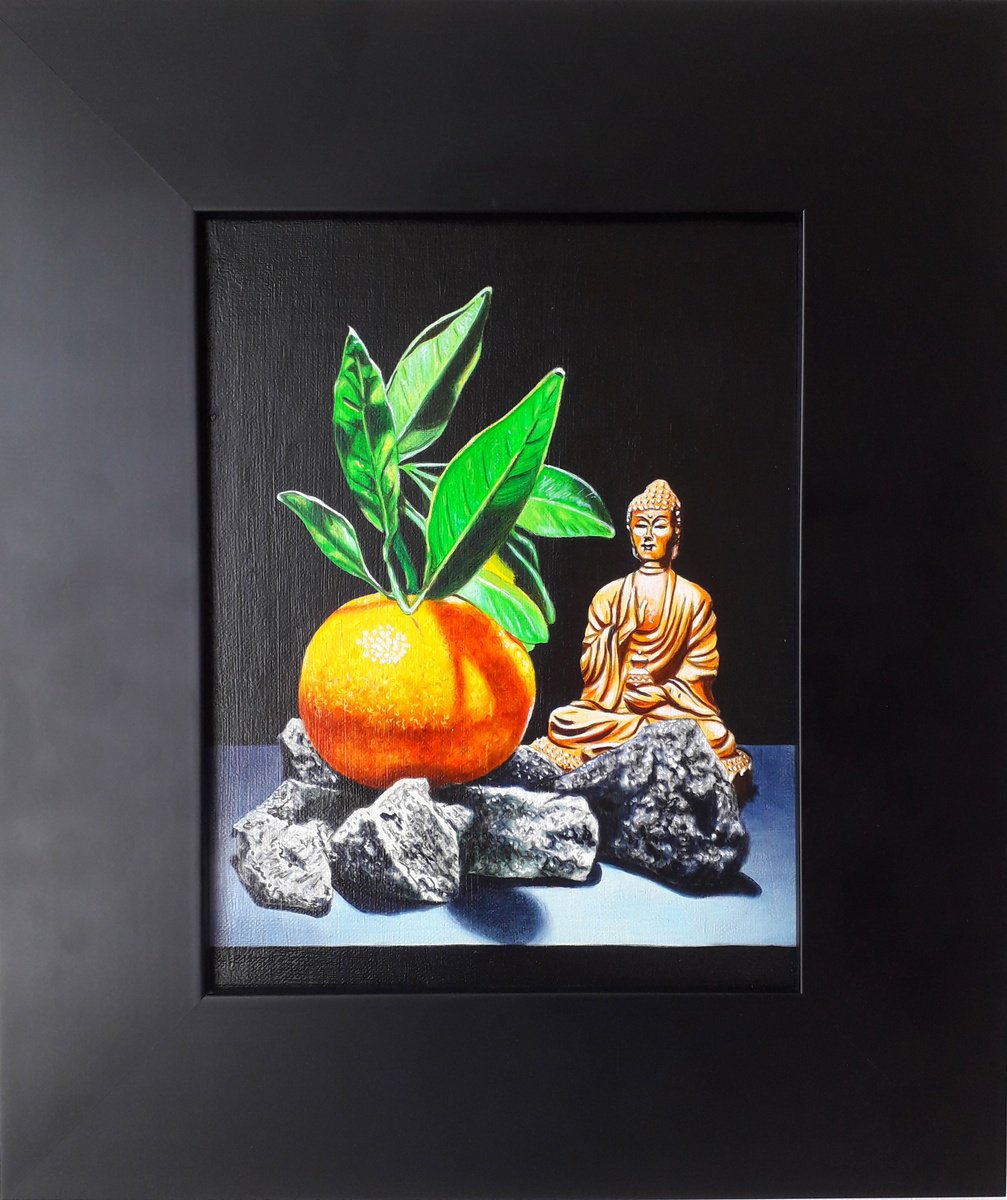 Zen still life with Buddha and clementine by Jean-Pierre Walter