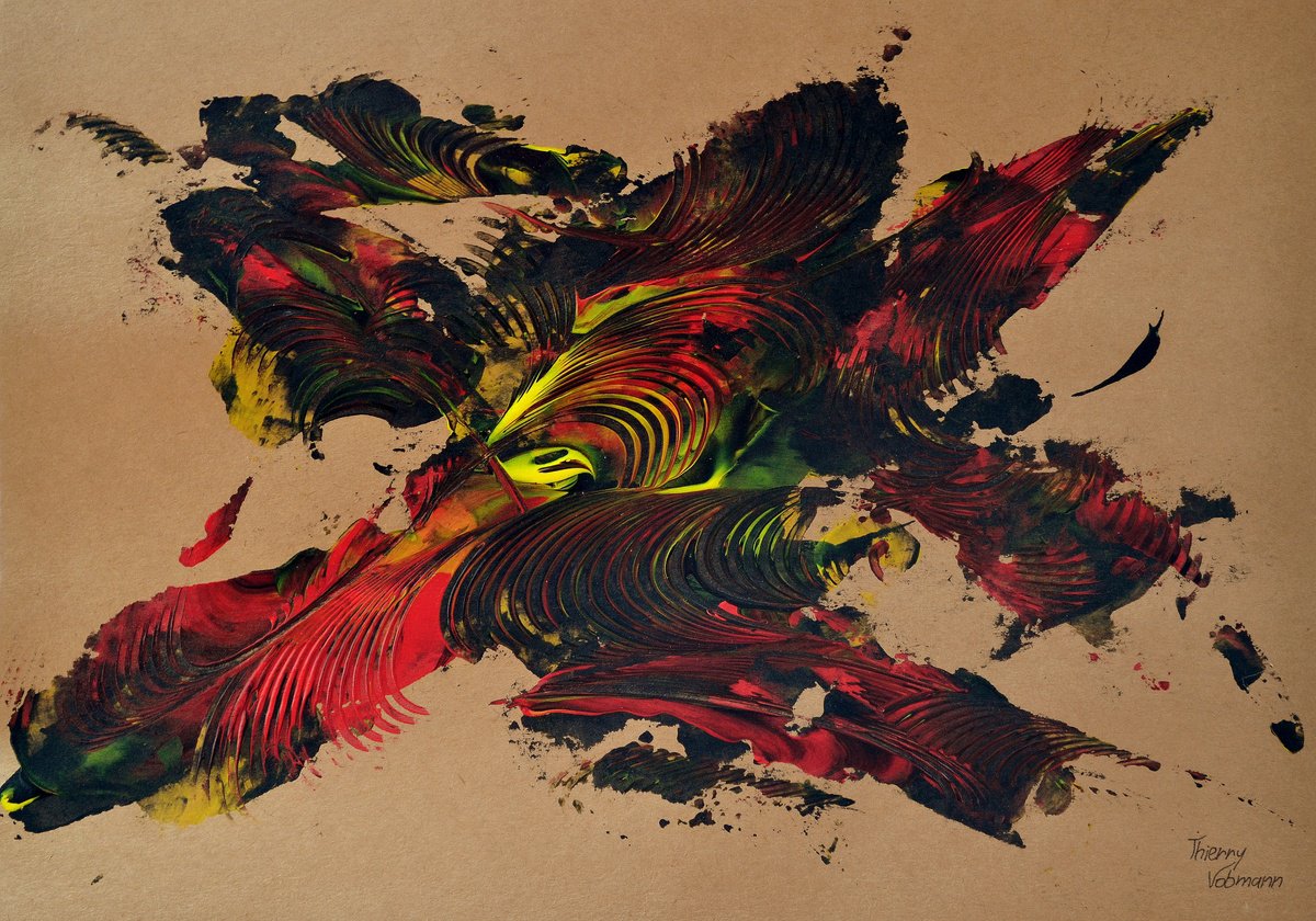 Abstract Acrylic Painting By Thierry Vobmann. Abstract ., 17 X 12", Natural Style 42, Original Artwork