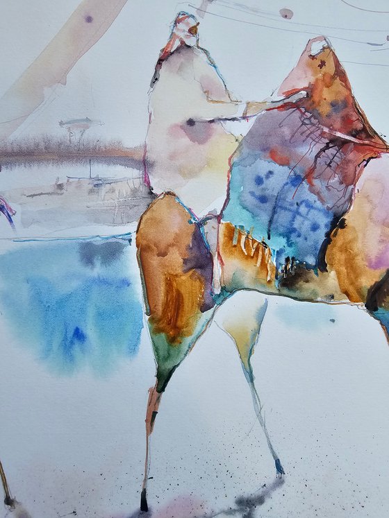 Desert Camel Ferris Wheel Watercolor