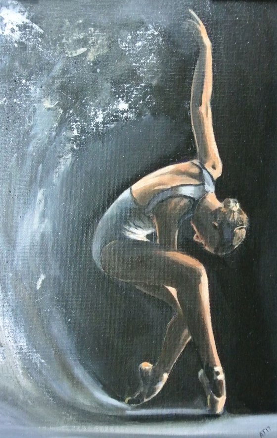 Waves, Ballet Painting, Ballerina Dancer Jessica Lind, Framed Artwork